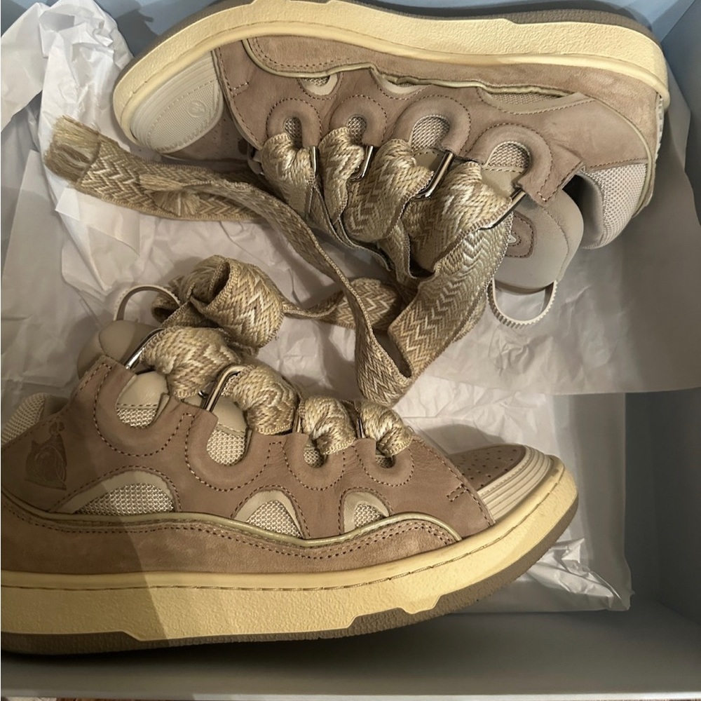Authentic Tan Lanvin Curb Sneakers worn gently